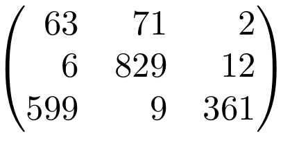 Matriz con celdas alineadas a la derecha